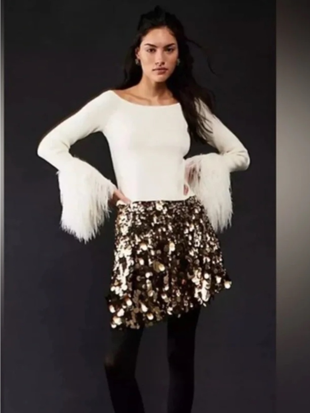 Free People Gold Sequin Mini Skirt